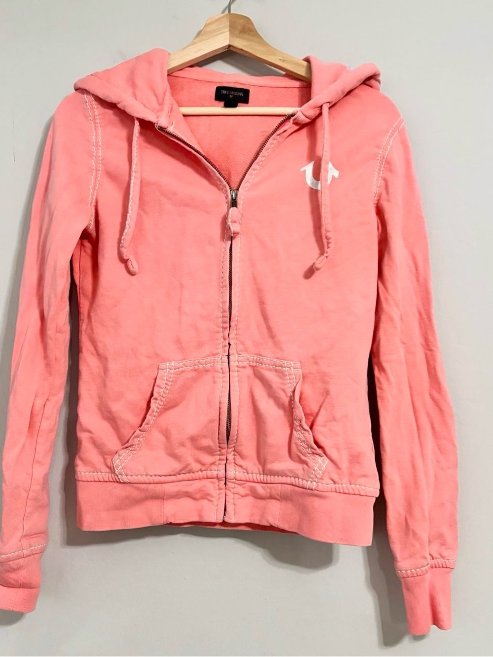 True Religion Coral Pink Full Zip Cotton Hoodie